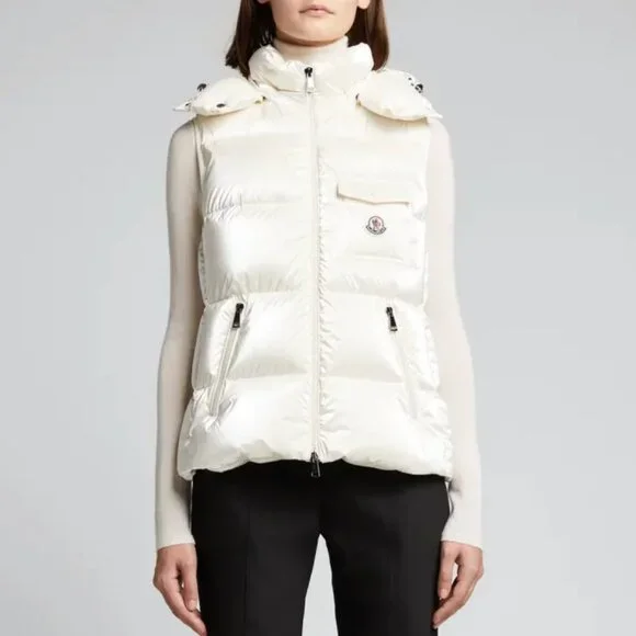 NWT$1550 MONCLER Diotis Hooded Quilted Metallic Pearl Puffer Gilet Vest 1 Small - Picture 4 of 16